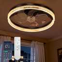 Ceiling Fans with Lights and Remote, 19" Flush Mount Low Profile Ceiling Fan, 3-Color Dimmable LED Fandelier, 6-Speed Reversible Ceiling Fan for Living Room, Bedroom & Kids Room (F004, Black)