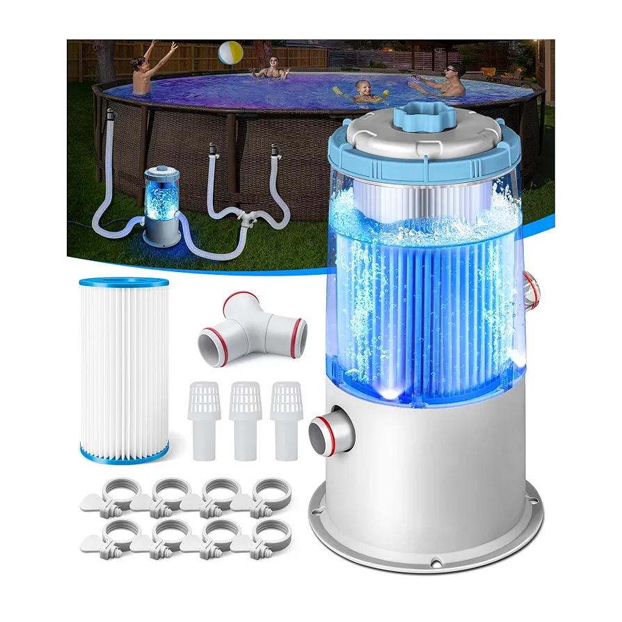 1000 GPH Light-Up Pool Filter Pump for Above Ground Pools | Built-in Blue LED Light, Transparent Housing for Real-Time Water Circulation & Filtration Monitor, Pool Cartridge Filter Pump System
