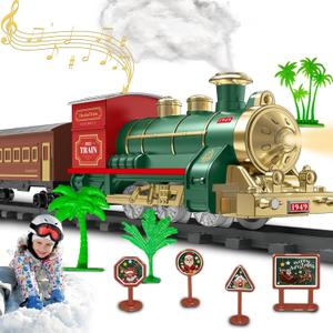 Train Set Electric Train Toys for Kids, Christmas Train Set with Smokes, Light & Sound for Under Christmas Tree, Toddler Model Trains for 3 4 5 6 7 8+ Years Old Kids Boys Birthday Gifts (Large)