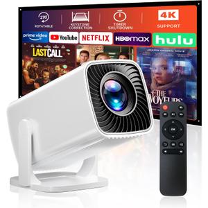 Mini Projector, Portable Projector 4K Support, Full HD 1080P Outdoor Projector, 270 Rotation Movie Projector, Compatible with Smartphone, TV Stick, Laptop, PS4, HDMI, USB (No WiFi or Bluetooth)