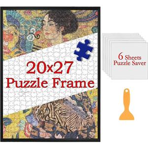 Premium 20x27 Puzzle Frame for Finished Puzzles, Aluminium Alloy Puzzle Frame Kit with Protective Cover, Horizontal & Vertical Display, Includes 6 Puzzle Saver Sheets(Black,1 Pack)