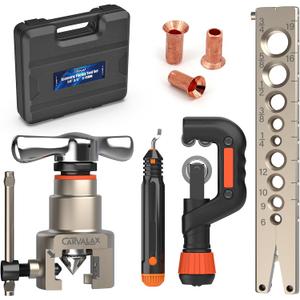CARVALAX Eccentric Flaring Tool Kit, 45 Precision Flaring, Metric/Imperial Clamp for 6-19mm & 1/4"-3/4" Pipes, Includes Cutter, Deburring Tool & Hard Case for HVAC & Refrigeration Repair