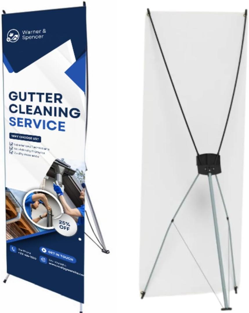 Small X Banner Stand, 24 x 63 Inches, Aluminum Tripod Base With Fiberglass Poles, Carrying Case