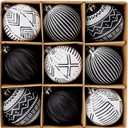DecorbyHannah Christmas Tree Ornaments Decorations, 9ct 3.15 inches Black White Boho Christmas Ornaments Set, Shatterproof Plastic Hanging Ball Bulk for Xmas Home Indoor Party Table Decor