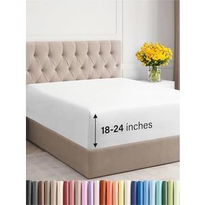 Extra Deep Cal King Fitted Sheet - Hotel Luxury Single Fitted Sheet Only - Easily Fits 18 inch to 24 inch Mattress - Ultra Soft, Wrinkle & Fade Free w/Extra Deep Pockets - Breathable & Comfy - White