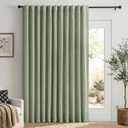 100% Blackout Shield Linen Blackout Sliding Door Curtains for Living Room, Back Tab/Rod Pocket Thermal Insulated Curtains for Sliding Glass Doors, 1 Panel Set, 100" W x 90" L, Sage