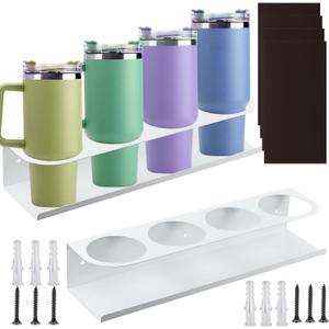 2 Pack Magnetic & Wall Mount Stanley Cup Organizer for Refrigerator, White Water Bottle Organizer for Stanley 30/40 oz, Tumbler Holder Organizer for Kitchen Cabinet Fridge, Easy to Install