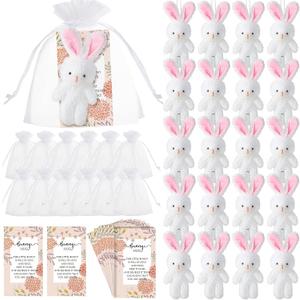 Fuutreo 24 Sets Bunny Stuffed Animal Gift Easter Decorations Mini Plush Bunny Stuffed with Thank You Hug Cards Organza Bags for Easter Employee Teacher Students Birthday Party Favors(Sweet Bunny)