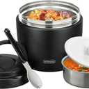 Thermo Food Jar for Hot Food Adults 32OZ Soup Thermo Lunch Containers Wide Mouth Vacuum Insulated Stainless Steel Leakproof Bento Box with Spoon (Black)