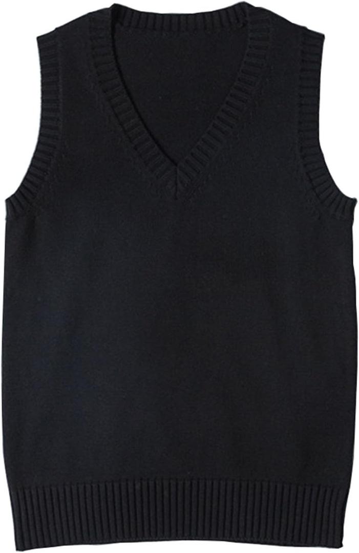 ZUEVI Women's Sweater Vest Classic V Neck Uniform Pullover Knitwear Tops Sleeveless Knitted Sweaters Vests (Large, Black)