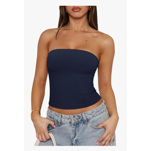 REORIA Women's Y2K Strapless Backless Tube Top Double Lined Sleeveless Crop Tank Top for Summer 2025 Going Out, M