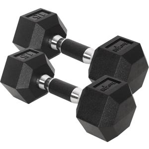 Yes4All Chrome/Rubber Grip Encased Hex Dumbbells  Hand Weights With Anti-Slip 10-30 LBS Pair