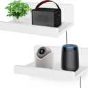 Floating Wall Shelves Set of 2, 12-Inch Solid Wood Shelves with Cable Holes, Small Display Shelf for Router, Webcam, Smart Speaker, Camera – White