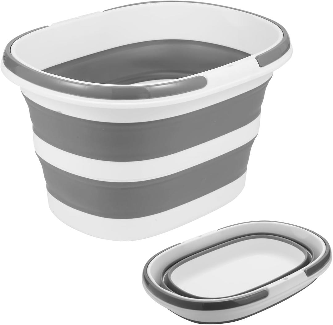 Large Collapsible Bucket for Cleaning or Organzier, 4.2 Gallon (16L) Cleaning Mop Bucket with Handle, Portable Water Bucket for Mopping, Car Washing, Laundry Storage, Camping, Fishing, Space Saving (Gray+white)
