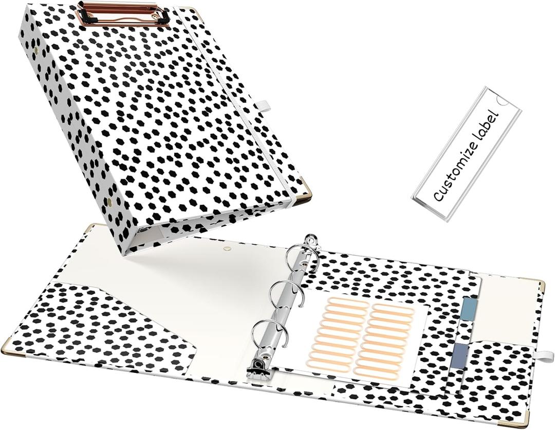 A5 Binder 1 Inch 3 Ring for 5.5" x 8.5" Paper with Clipboard and Pocket, Mini Binders for School Office Supplies and Home, Polka Dots