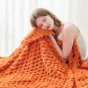 NEWCOSPLAY Super Soft Fall Throw Blanket Orange Premium Silky Flannel Fleece 3D Clouds Stylish Jacquard Lightweight Bed Blanket All Season Use 350GSM (Orange, Throw(50"x60"))