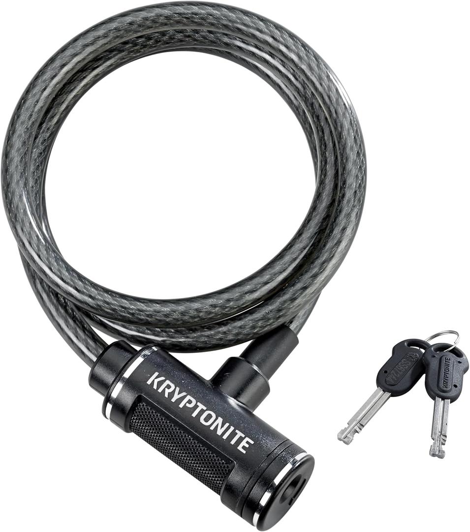 Kryptonite Parkview Bike Lock Cable, 6ft. x 12mm Braided Steel Cable Anti-Theft Security Bicycle Lock with Keys for Outdoor Equipment, Bicycles, Scooters, Fence, Gate