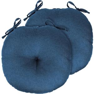 Navy Blue Bistro Chair Cushions Set of 2, Round Seat Chair Pads with Ties for Dining Room Patio