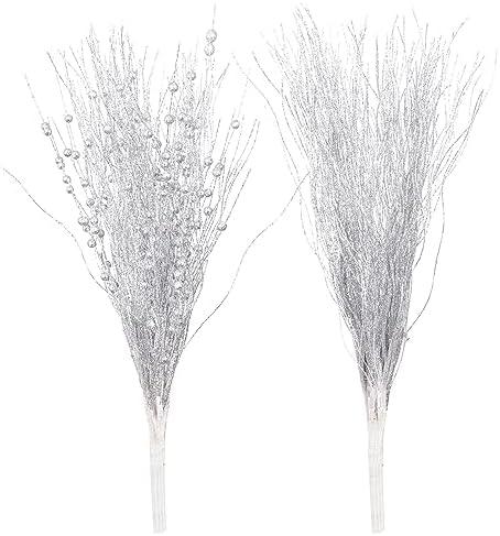 SLKING STORE SLK 16-Pack Artificial Glitter Berry Stem Ornaments, Christmas Decorative Glittery Twigs, Picks, Branches for Tree, Wreath, Small Vase, Halloween Party (Silver)