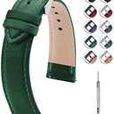 Fullmosa Watch Band, Quick Release Leather Watch Strap for Men Women, Replacement Bands Width 14mm 16mm 18mm 19mm 20mm 21mm 22mm 24mm (Gradient green+silver buckle)