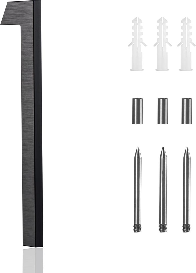 12 Inch Modern House Numbers For Outside,Large Metal house Numbers for Outside,Large Address Numbers Matte Black Floating Outdoor Flush Mount Vertical Aluminum Numbers 1