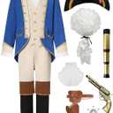 Founding Father Costume Boys Colonial Patriot Revolutionary War Costume Kids Boys (160, Blue)