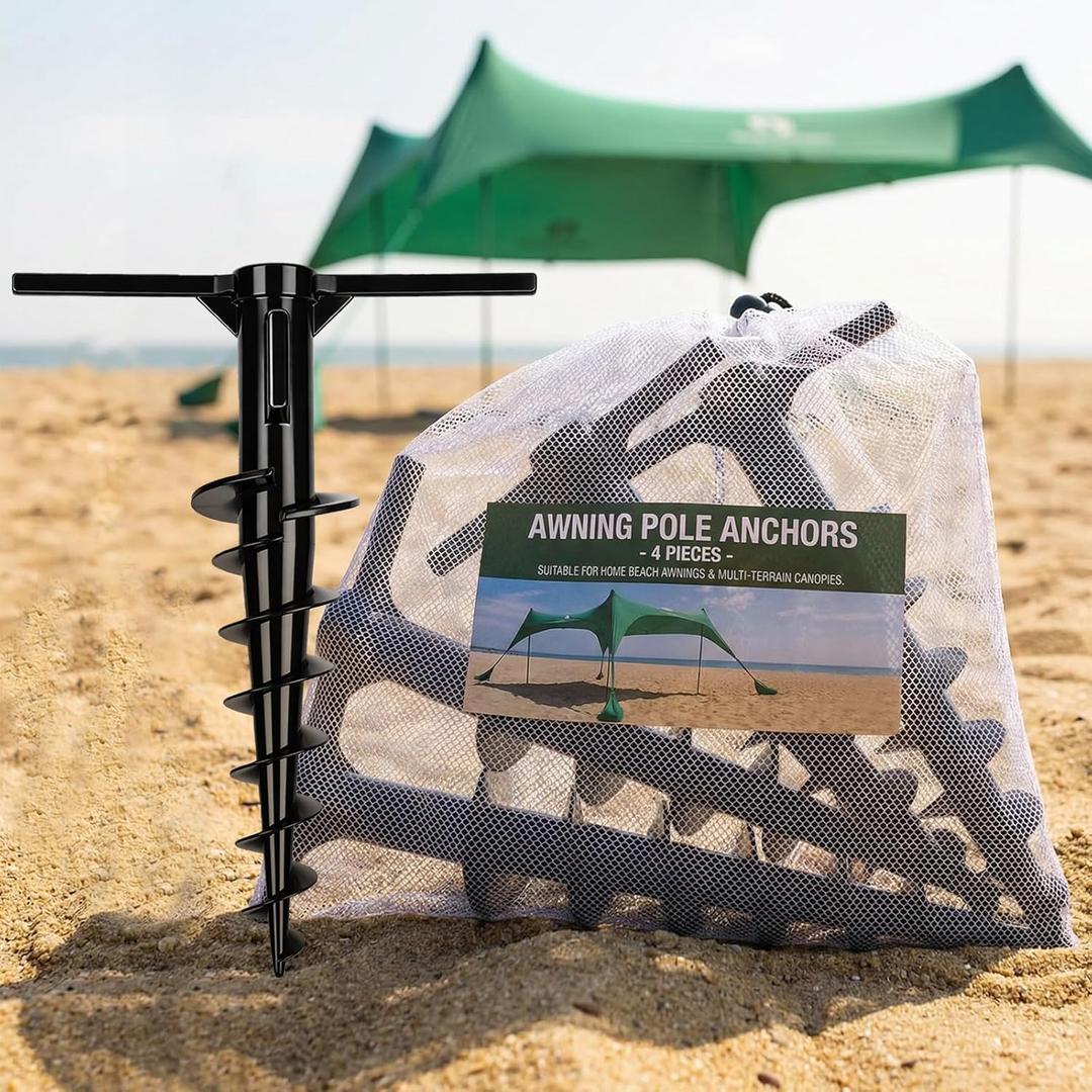 Frienda 4 Pack Beach Umbrella Sand Anchor, Heavy Duty Screw-in Pole Anchors for Sun Shade Canopy & Beach Tent, Raises Canopy 4 Inches, Fits Most 0.5" Poles