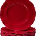 Christmas Red 11 Inch Holiday Melamine Dinner Plates,Set of 6, Beaded design Kitchen Plates, Shatterproof Serving Plate for Holiday Meals,Party,Festive Tableware for Indoor & Outdoor Use