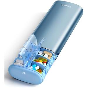 Vaydeer 7 Day Weekly Pill Organizer 2 Times a Day, Metal Am Pm Travel Pill Case, Large Capacity Twice Daily Cute Pill Box for Supplements, Pills, Vitamins and Medication (Blue)