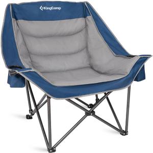 KingCamp Oversized XL Camping Chair, Heavy Duty 500lbs Folding Couch | Padded Large Comfortable Sofa Seat with Cooler Bag Cup Holder for Adults Outdoor Sports Fishing Patio Lawn, Blue/Grey