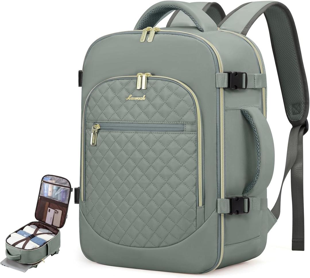 LOVEVOOK Carry on Backpack, 30L Travel Backpack for Women Airline Approved,Luggage Business Weekender Overnight Daypack as Personal Item fit for 15.6 inch Laptop,Gray Green
