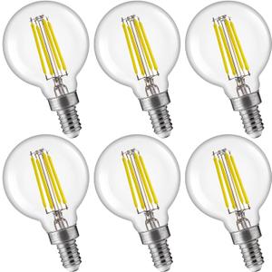 FLSNT 60W Equivalent LED Globe Candelabra Bulbs, Dimmable G16.5 LED E12 Chandelier Light Bulbs, 550LM, CRI90, 5.5W, AC 120V, 6 Pack, 5000K Daylight