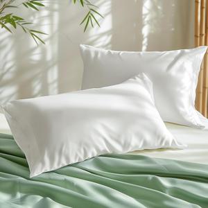 Bedsure Pillow Cases Queen Size Set of 2 - Polyester & Rayon Derived from Bamboo Cooling Pillowcase, Breathable, Soft and Wrinkle-Free Pillow Covers with Envelope Closure, Gifts, White, 20x30 Inches
