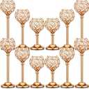 Mimorou 12 Pack Crystal Candle Holders Gold or Silver Candle Holders Bulk Tealight Candlestick Crystal Candelabras for Wedding Party Valentine Christmas Dining Table Centerpieces Decoration (Gold)