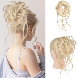HOOJIH Messy Bun Hairpiece - Super Long Tousled Updo Hair Bun Extensions Wavy Hair Wrap Ponytail Hairpiece Scrunchies with Elastic Hair Band for Women HB007 Grace - Cool Light Blonde (1Pack)