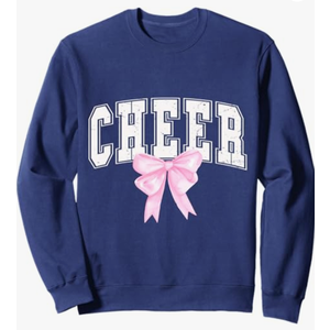 Cheer Coquette Pink Bow Cheerleader Sweatshirt, Navy Blue, XL