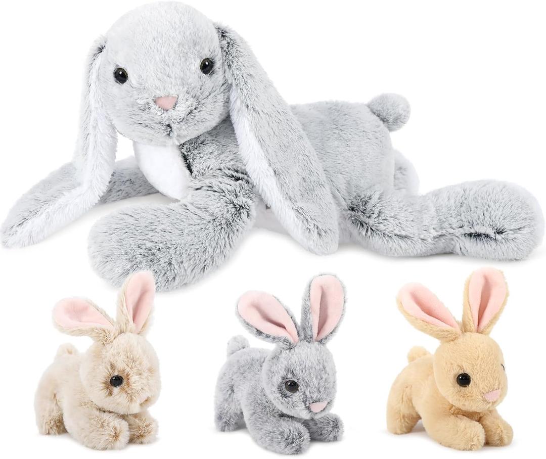 MaoGoLan 4Pcs Easter Bunny Stuffed Animals with 3 Babies Inside, 24" Soft and Cuddly Giant Rabbit Plush, Easter Stuffed Bunny Gift for Kids,Boys,Girls