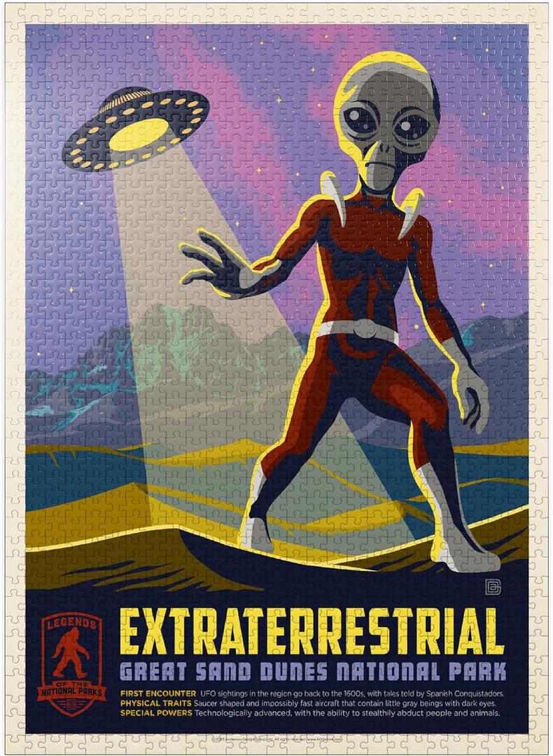 MyPuzzle Legends of The National Parks: Great Sand Dune's Extraterrestrials, Vintage Poster - Premium 1000 Piece Jigsaw Puzzle for Adults