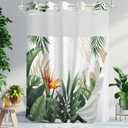 Long No Hook Shower Curtain with Snap in Liner, Tropical Leaf Shower Curtains and Liner Set for Bathroom, Monstera Palm Leaves Floral Fabric Bath Curtain, Waterproof Washable, Green 71" x 77"