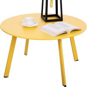 juserox Patio Coffee Table - 28inch Metal Steel Outdoor Round Table Weather Resistant Anti-Rust Outdoor Table (Yellow)