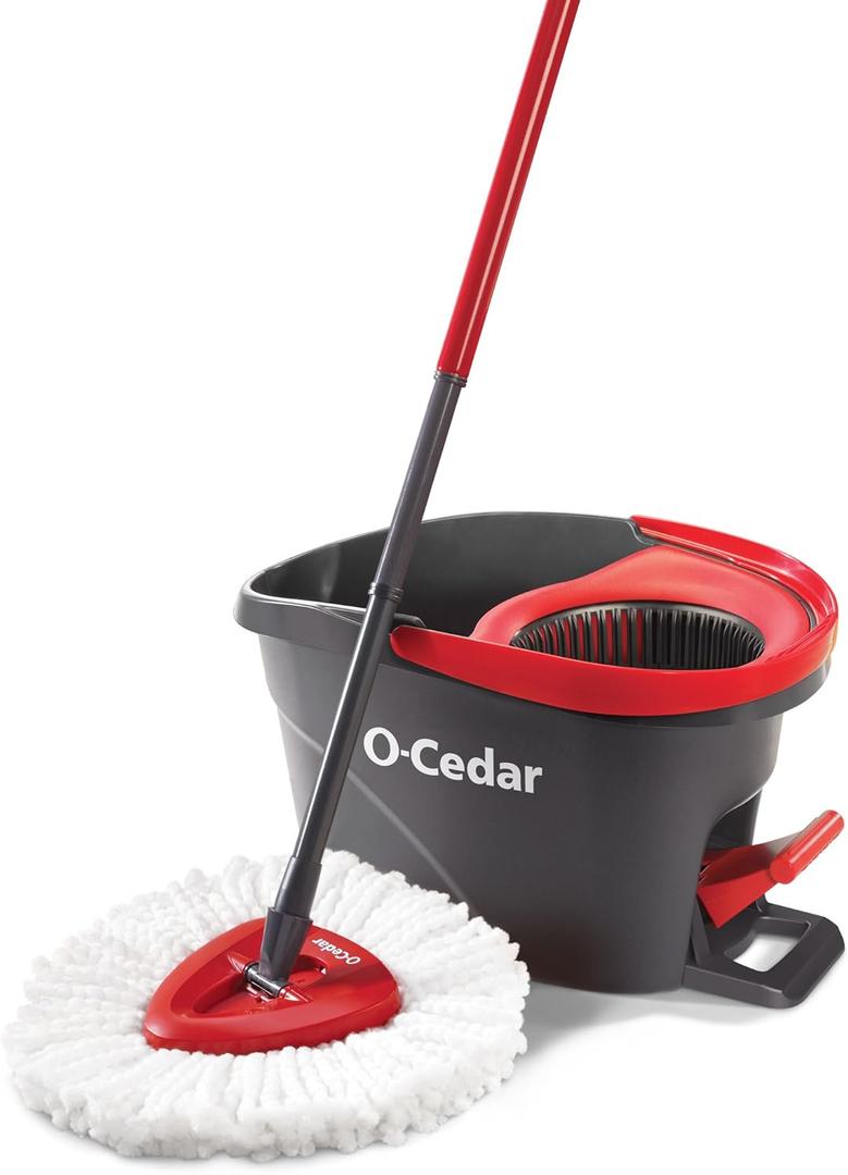O-Cedar EasyWring Microfiber Spin Mop, Bucket Floor Cleaning System, Red, Gray, Standard