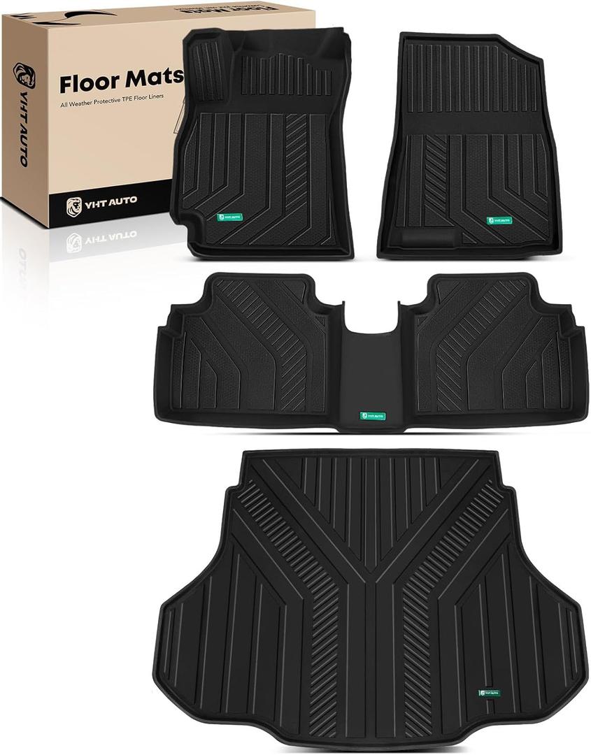 YHTAUTO Floor Mats & Cargo Mat Compatible with Hyundai Elantra 2021-2025 Not Hybrid, TPE All Weather Car Mats Waterproof Anti-Slip Odorless Floor Liner, Interior Car Accessories Full Set Liner