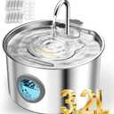 3.2L Cat Water Fountain Stainless Steel with 20 Filters Automatic Pet Water Fountain for Cats/Dogs Indoor Ultra Quiet Metal Cat Fountains for Drinking Kitty Watering Supplies for Animals