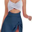 ZAFUL Women One Piece Swimdress Tummy Control Bathing Suit Push Up Swimsuit Modest Swimwear Cutout V Neck Cute Tie Knot Skirt (Small, Blue Striped)