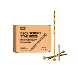 BNJ 50pcs #10 x 4 Inch Wood Screws,T25 Star Drive, 4 inch Deck Screws,Rust Resistant Epoxy Coated Home Repair Screw Set, Heavy-Duty Long Screws