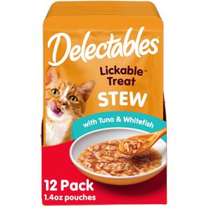 Hartz Delectables Stew Lickable Wet Cat Treats for Adult & Senior Cats, Tuna & Whitefish, 12 Count