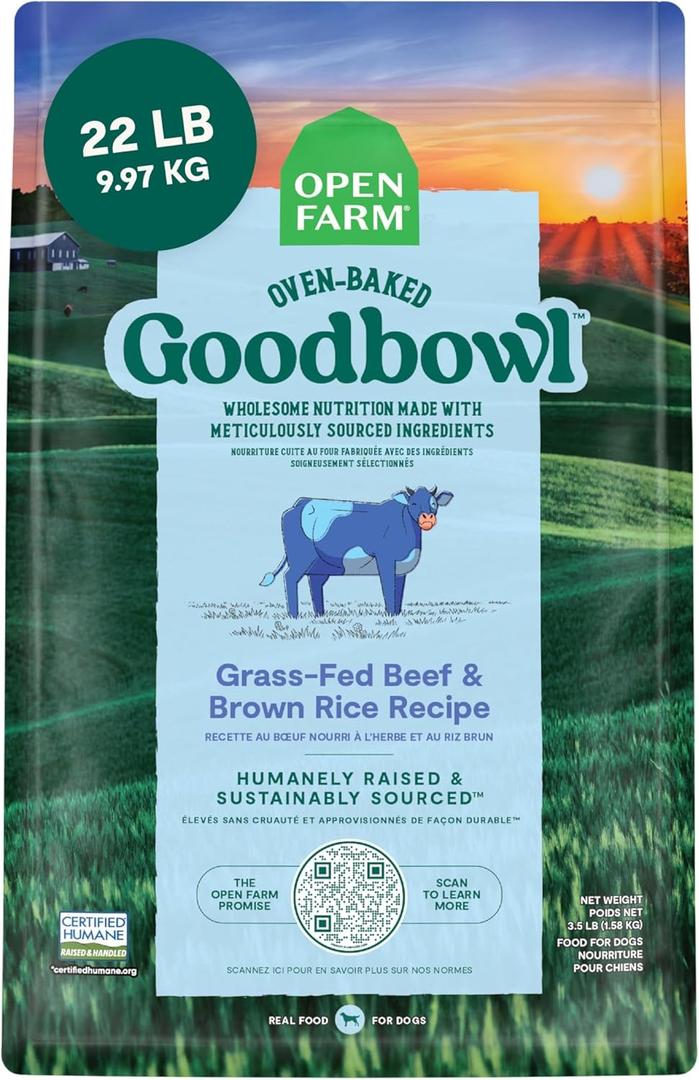 Open Farm Goodbowl, Oven-Baked Small Batch Dry Dog Food - Grass-Fed Beef & Brown Rice Recipe, Includes Non-GMO Produce & Grains, 22lb Bag (352oz Bag) (22 Pound (Pack of 1))