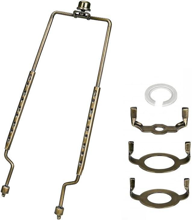 8 9 10 11 12 inch Lamp Shade Harp Holder, ALUCSET Adjustable Lamp Harp Kit, Fit Both Standard Lamp Rod and E14 E26 E27 Light Base UNO Fitter Adapter Converter Finial Set, Lampshade Bracket