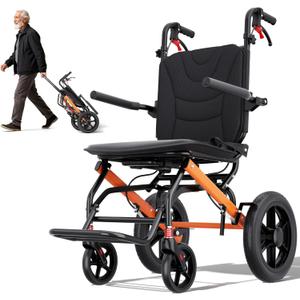 Wheelchairs for Adults,Transport Wheelchair Lightweight Foldable with Removable Cushion,Ergonomic Transfer Chair with 12-inch Rear Wheels for All Terrains,Travel Wheelchair