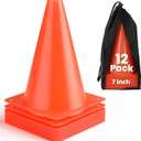 GHB Soccer Cones 7" of 12 Pack Disc Soccer Sport Cones Training Field Marker Agility Cones for Basketball, Coaching, Practice Equipment Includes Drills Guide